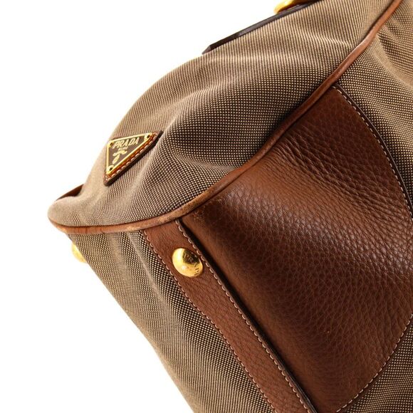 Prada Logo Convertible Zip Satchel Canvas with Leather Large Brown - Picture 6 of 9